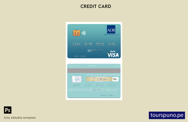 lista para imprimir plantilla de tarjeta de débito visa del Banco ADB de las Isl